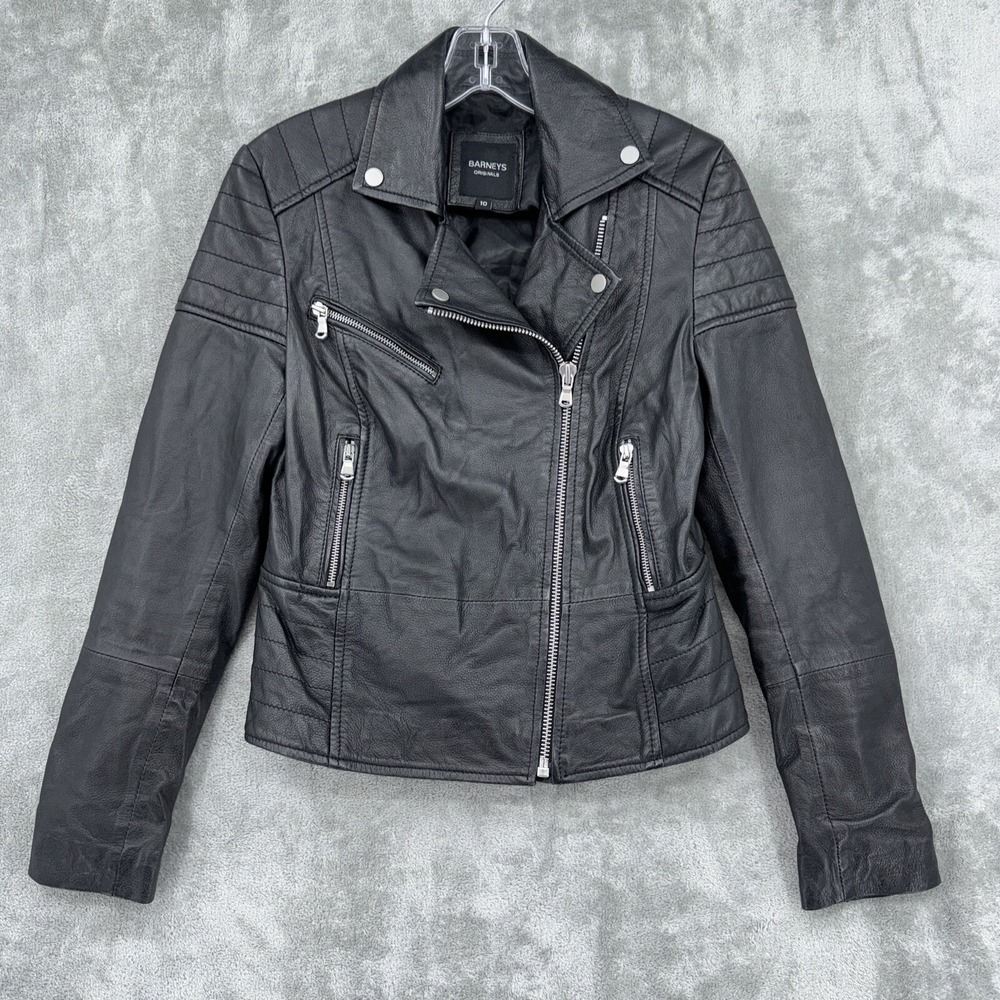 Barneys Originals Jacket Women 10 Clara Biker Moto Genuine Sheep Leather Grunge